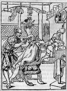 Le salon de coiffure au XVIe siècle, le coiffeur s
