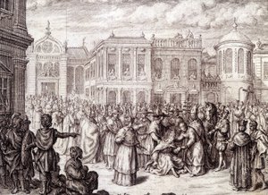 La naissance de la Papesse Jeanne - dans « Histoire de la Papesse Jeanne » par M. de Spanheim, La Haye - French School