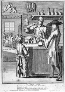 Le cabaretier préparant la carafe de vin - gravure