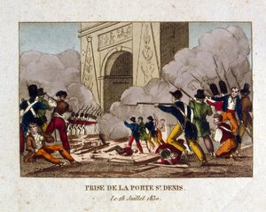 La capture de la porte Saint-Denis, Paris, pendant la Révolution française de 1830 - French School