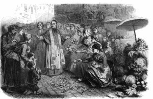Le choléra à Rome : le Pape Grégoire XVI (1765-1846) ordonne des processions, des rogations et des bénédictions pour arrêter la marche du choléra. Gravure dans « Histoire des Papes-Rois-Reines et Empereurs à travers les siècles » par Maurice Lachatre - French School