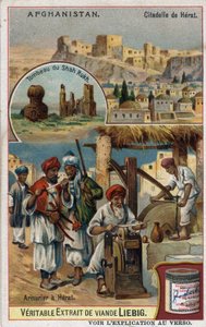 La ville et les armuriers de la ville de Herat en Afghanistan et le tombeau de Shah Rukh. Chromolithographie du 19e siècle - French School