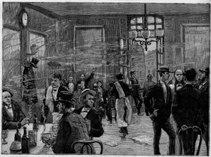 Les garçons de café dans un établissement de la rue Montmartre à Paris, dans "Le Monde Illustré" 1886. - French School