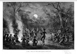 La danse du boomerang autour du feu chez les Aborigènes d