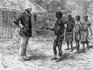 La fille de Libossi présente à M. de Brazza un plat de chenilles - dans "Tour du Monde", 2e semaine 1888 - French School