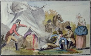 La mort de François Pilâtre de Rozier (1754-85) près de Boulogne le 15 juin 1785 après avoir tenté de traverser la Manche en montgolfière - French School