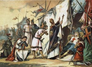 La mort de Saint Louis (Louis IX) (1214/1215-1270) à Tunis. Chromolithographie de la fin du XIXe siècle - French School