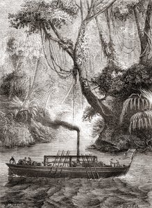 Le premier essai réussi du bateau à vapeur Perseverance de John Fitch sur la rivière Delaware, Amérique, 22 août