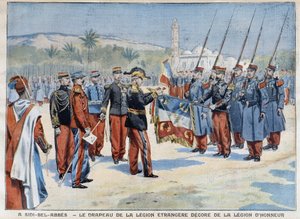 Le drapeau de la Légion étrangère décoré à Sidi-Bel-Abbès - dans « Le Petit Parisien » du 29/04/1906