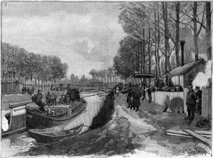 Le halage funiculaire des bateaux sur les canaux à Joinville-le-Pont, suivant le système Maurice Lévy. - French School