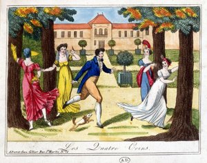 Le jeu des quatre coins. Gravure début XIXe siècle - French School
