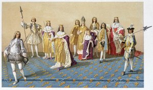 Les grands dignitaires au couronnement de Louis XV : Marquis de Dreux, Maréchal de Villars, Duc d
