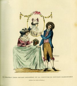 Le chapeau, sens devant derrière et la coiffure en boucles brunes - French School