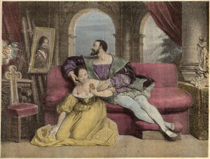 Le roi de France François Ier (1494-1547) et la belle ferronnerie. Lithographie de Daveria de 1838 dans "Rires et Galanterie". Collection hebdomadaire d