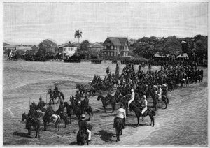 La dernière revue du président Étienne Félicité Salomon (1820-1888) à Port-au-Prince, Haïti. - French School