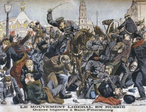 Le mouvement libéral en Russie, échauffourées violentes à Saint-Pétersbourg, illustration du Petit Journal: Supplément illustré, 25 décembre 1904 - French School