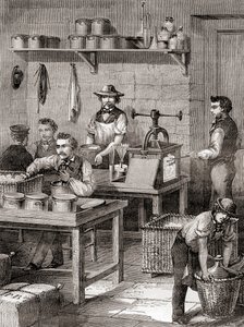 La fabrication du coton-poudre au XIXe siècle, de Les Merveilles de la Science, publié vers 1870 (gravure) - French School
