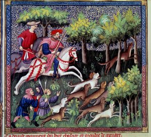 La chasse au renard miniature du « Livre de la chasse » de Gaston III Phoebus, Comte de Foix, Seigneur de Béarn (1331-1391) - French School