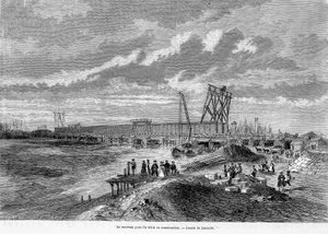 Le nouveau pont du Rhin en construction, Alsace - dans « Le Tour du Monde » - French School