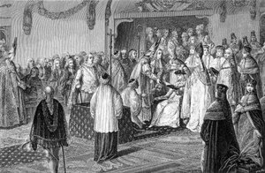 Le serment de Louis XVI lors de son sacre - gravure - French School