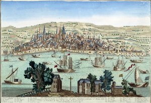 Le port et la ville de Bordeaux - gravure - French School