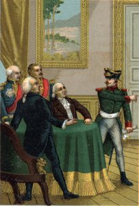 La restauration de 1815 : Joseph Fouché, ministre de la police de Napoléon Ier, fit introduire un officier prussien dans la salle où la Commission du Gouvernement provisoire dirigée par le roi Louis XVIII le 7 juillet 1815 - French School