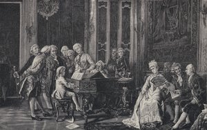 Le jeune Wolfgang Amadeus Mozart jouant devant le roi George III à Londres, 1764 - French School
