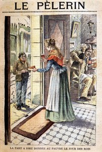 La part de Dieu donnée aux pauvres le jour des rois - dans "Le Pèlerin", début 20e s. (gravure)