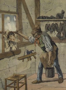 Le cordonnier marque les heures sur la figure du petit Jeannot (lithographie couleur) - French School