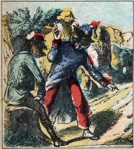 Le lion malade et le renard. Fables de Jean de La Fontaine (1621-95). Imagerie d