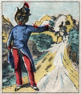 Le lion malade et le renard. Fables de Jean de La Fontaine (1621-95). Imagerie d