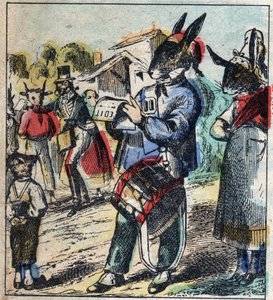 Le lion malade et le renard. Fables de Jean de La Fontaine (1621-95). Imagerie d