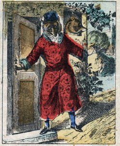 Le lion malade et le renard. Fables de Jean de La Fontaine (1621-95). Imagerie d