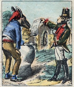 Le lion malade et le renard. Fables de Jean de La Fontaine (1621-95). Imagerie d