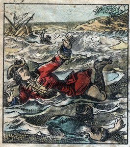 Le naufrage de Lemuel Gulliver. Illustration pour "Les Voyages de Gulliver" de Jonathan Swift (1667-1745). Imagerie d