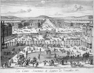 Les écuries et les portes de Versailles vues du Palais, 1683 - French School