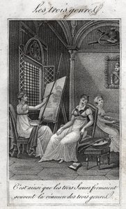 Les trois genres. Femme peintre, musicienne et lectrice - French School