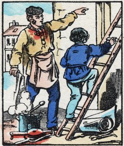 Le chatouilleur. Gravure dans « La chanson des métiers ». Imagerie d