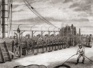 Le dispositif de déroulement du câble télégraphique transatlantique à bord du S.S. Great Eastern - French School