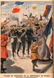 La visite du président Loubet de France en Russie - Voyage du président de la République Émile Loubet en Russie. Les marins à Saint-Pétersbourg. Le Petit Journal, 8 juin