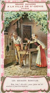 La femme au nez de saucisse, illustration du conte de fées de Perrault Les Trois Souhaits, fin du XIXe siècle - French School