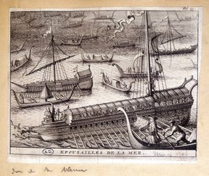 Les épouses du Doge de Venise avec la mer en 1706 - gravure