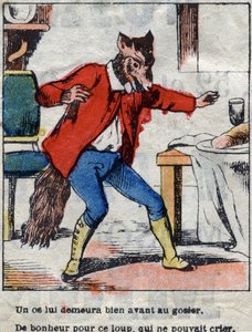 Le loup et la cigogne. Fables de Jean de La Fontaine (1621-95). Imagerie d