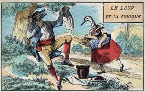Le loup et la cigogne. Fables de Jean de La Fontaine (1621-95). Imagerie d