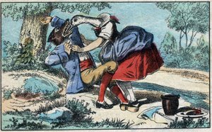 Le loup et la cigogne. Fables de Jean de La Fontaine (1621-95). Imagerie d
