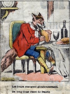 Le loup et la cigogne. Fables de Jean de La Fontaine (1621-95). Imagerie d