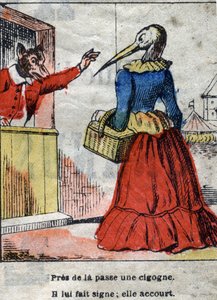 Le loup et la cigogne. Fables de Jean de La Fontaine (1621-95). Imagerie d