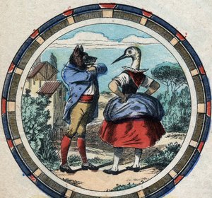 Le loup et la cigogne. Fables de Jean de La Fontaine (1621-95). Imagerie d