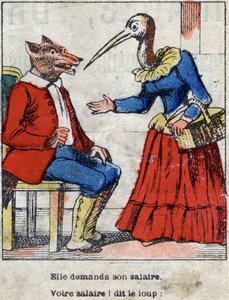 Le loup et la cigogne. Fables de Jean de La Fontaine (1621-95). Imagerie d