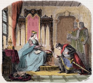 Thibault IV de Champagne (1201-1253) (également connu sous le nom de Thibault Ier de Navarre), se rend aux pieds de la reine Blanche de Castille pour l